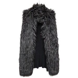 RXB Vest Black Faux Fur Sweater High Neck Long Tunic Style  Women's Medium